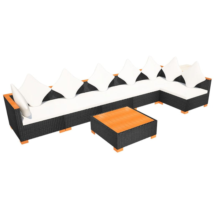 Set mobilier de grădină cu perne, 7 piese, negru, poliratan - WALTI WALTI