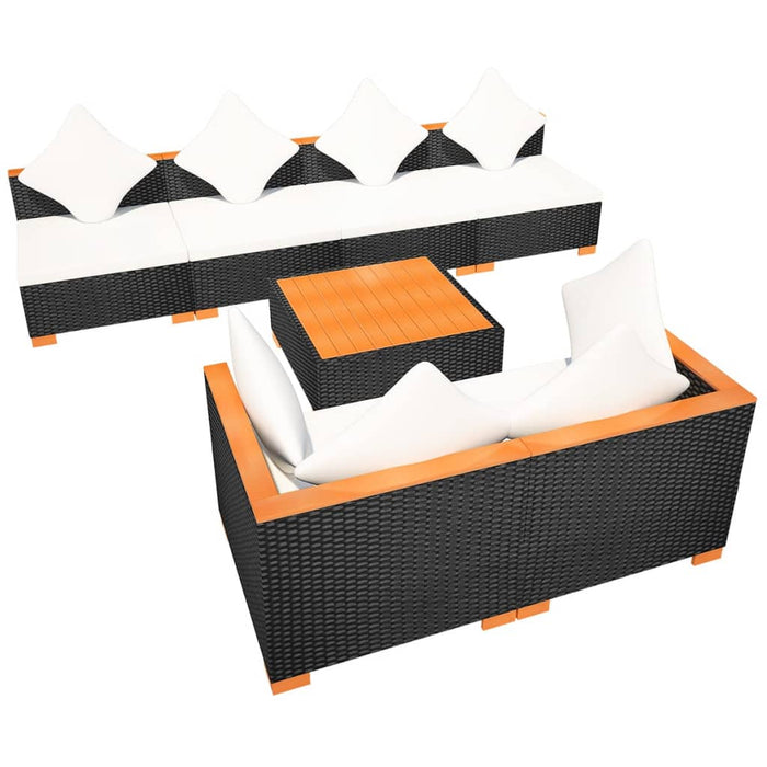 Set mobilier de grădină cu perne, 7 piese, negru, poliratan - WALTI WALTI