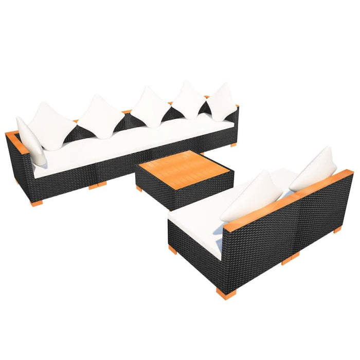 Set mobilier de grădină cu perne, 7 piese, negru, poliratan - WALTI WALTI