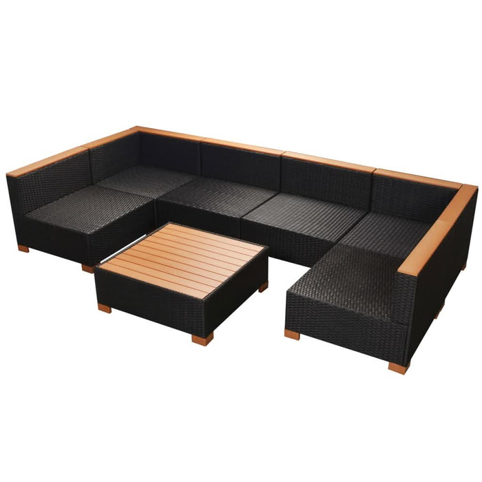 Set mobilier de grădină cu perne, 7 piese, negru, poliratan - WALTI WALTI