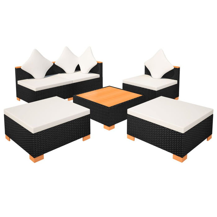 Set mobilier de grădină cu perne, 6 piese, negru, poliratan - WALTI WALTI