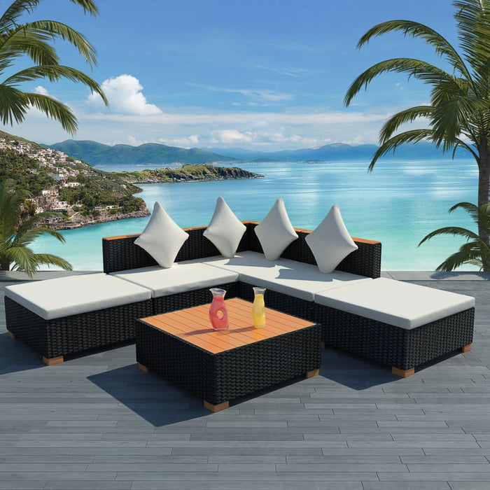 Set mobilier de grădină cu perne, 6 piese, negru, poliratan - WALTI WALTI