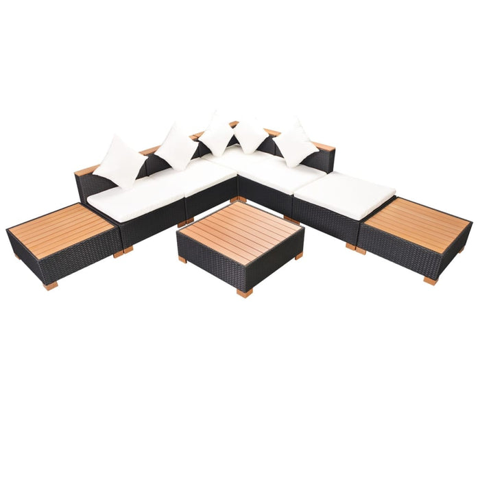 Set mobilier de grădină cu perne, 8 piese, negru, poliratan - WALTI WALTI