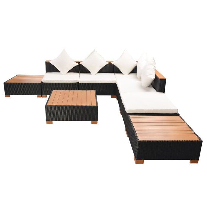 Set mobilier de grădină cu perne, 8 piese, negru, poliratan - WALTI WALTI