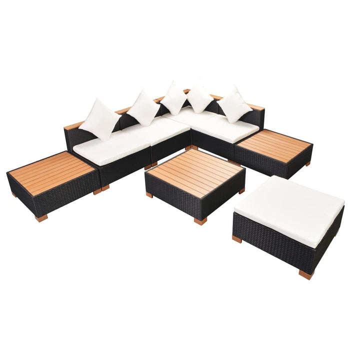 Set mobilier de grădină cu perne, 8 piese, negru, poliratan - WALTI WALTI
