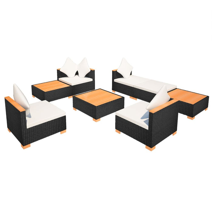 Set mobilier de grădină cu perne, 8 piese, negru, poliratan - WALTI WALTI