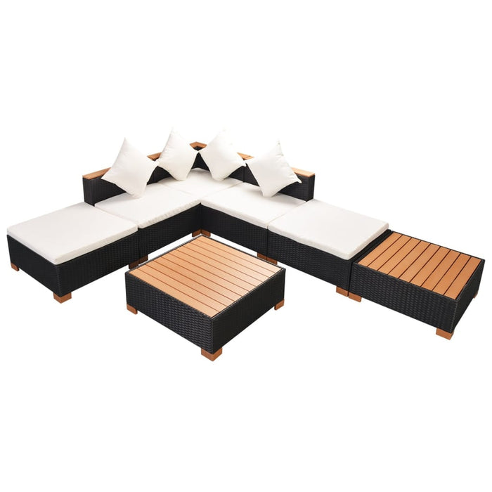 Set mobilier de grădină cu perne, 7 piese, negru, poliratan WALTI