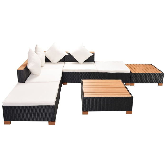Set mobilier de grădină cu perne, 7 piese, negru, poliratan WALTI