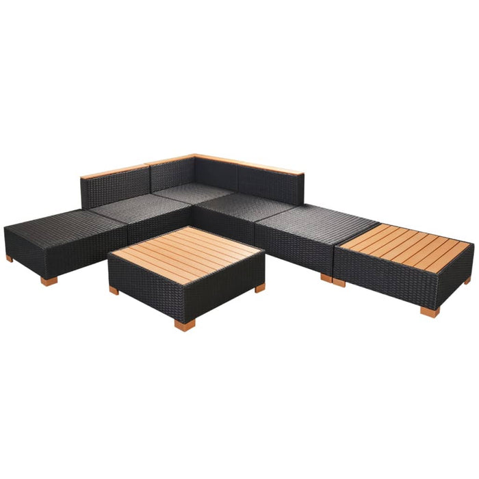 Set mobilier de grădină cu perne, 7 piese, negru, poliratan WALTI