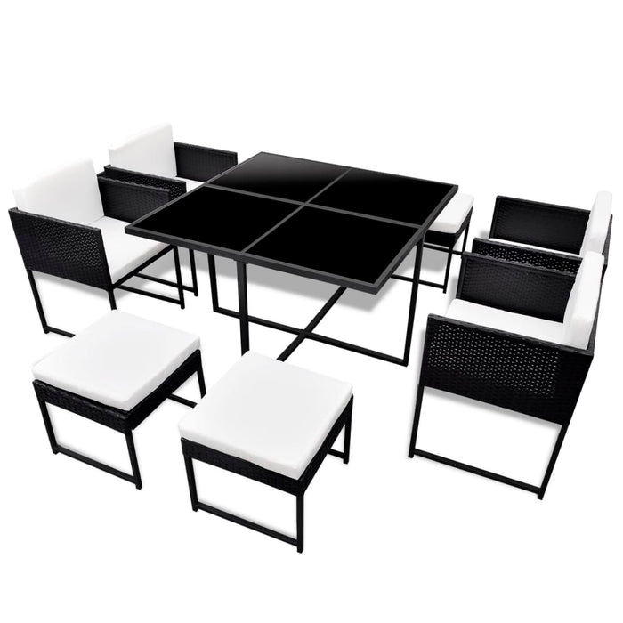 Set mobilier de exterior cu perne, 9 piese, negru, poliratan - WALTI WALTI