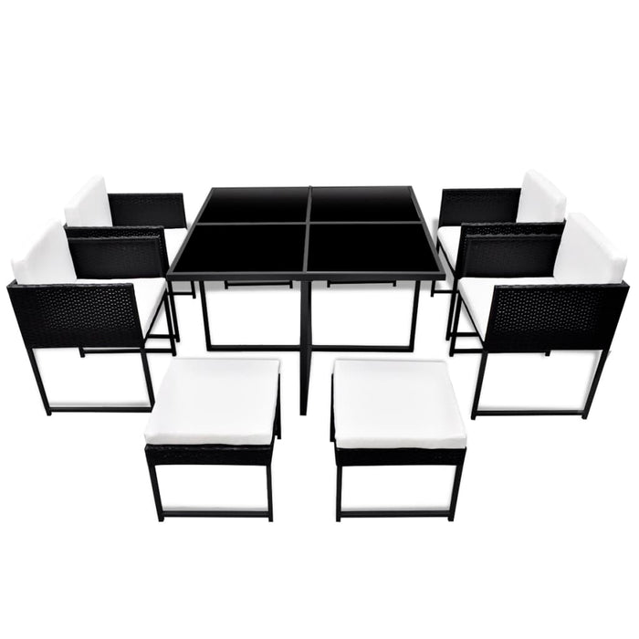 Set mobilier de exterior cu perne, 9 piese, negru, poliratan - WALTI WALTI
