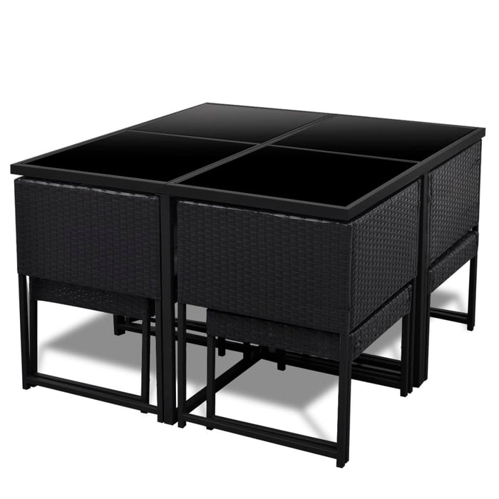Set mobilier de exterior cu perne, 9 piese, negru, poliratan - WALTI WALTI