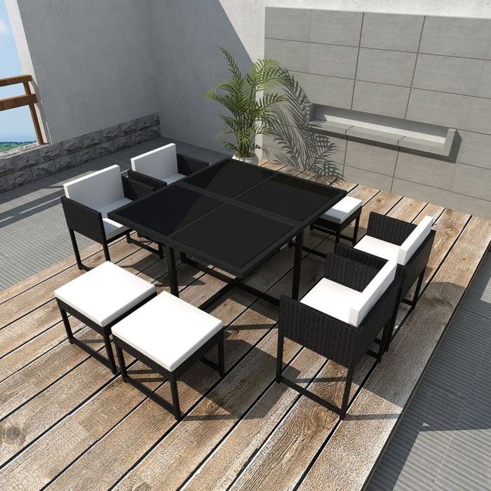 Set mobilier de exterior cu perne, 9 piese, negru, poliratan - WALTI WALTI