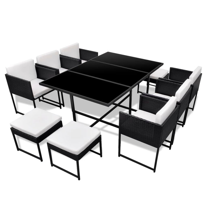 Set mobilier de exterior cu perne, 11 piese, negru, poliratan WALTI