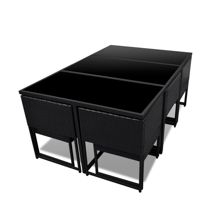 Set mobilier de exterior cu perne, 11 piese, negru, poliratan WALTI