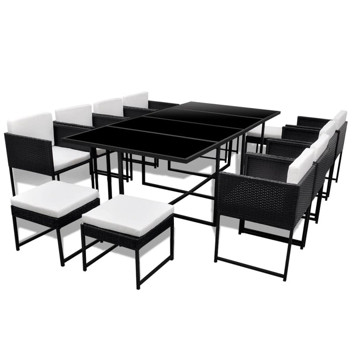 Set mobilier de exterior cu perne, 13 piese, negru, poliratan - WALTI WALTI