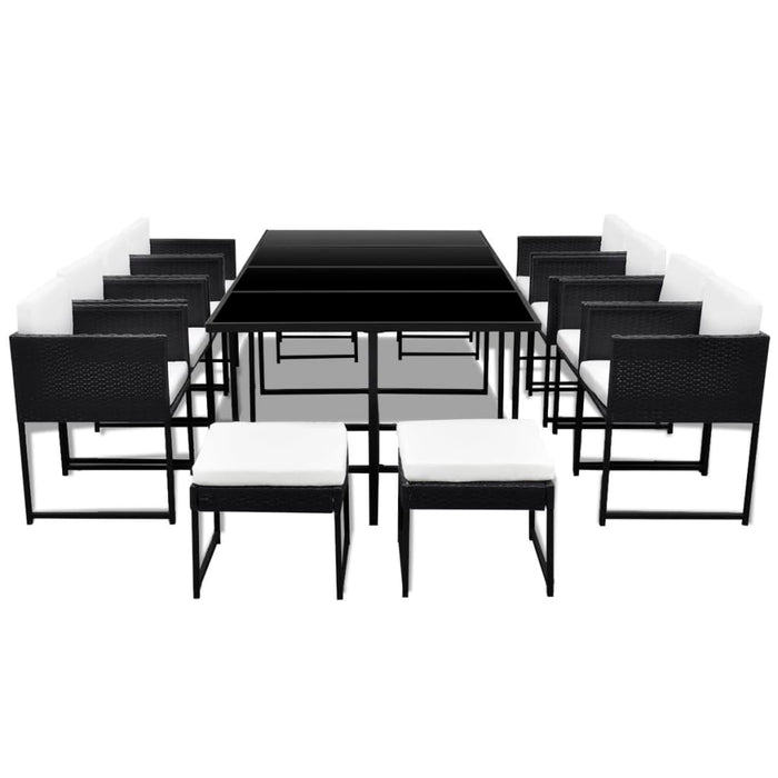 Set mobilier de exterior cu perne, 13 piese, negru, poliratan - WALTI WALTI