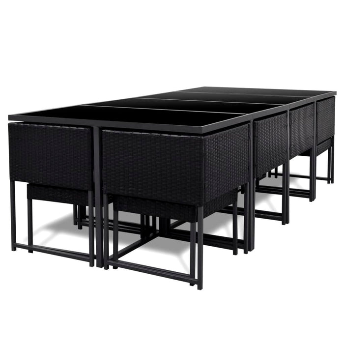 Set mobilier de exterior cu perne, 13 piese, negru, poliratan - WALTI WALTI
