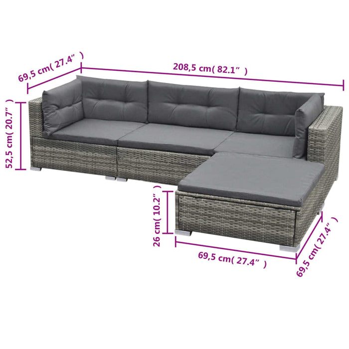 Set mobilier de grădină cu perne, 5 piese, gri, poliratan - WALTI WALTI