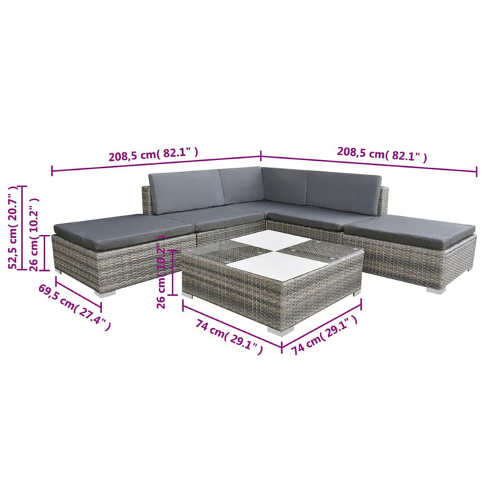 Set mobilier de grădină cu perne, 6 piese, gri, poliratan - WALTI WALTI