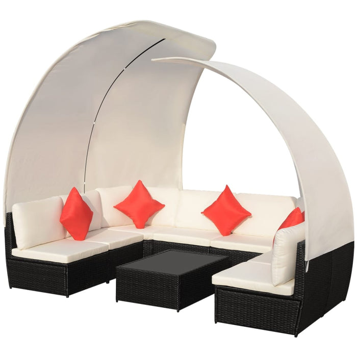 Set mobilier de grădină cu baldachin, 9 piese, negru, poliratan - WALTI WALTI