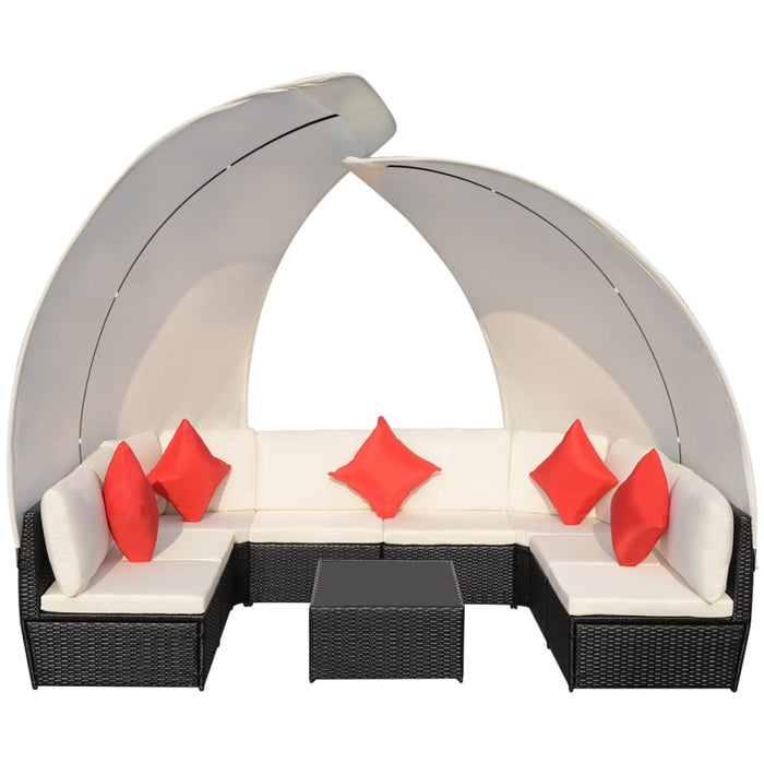 Set mobilier de grădină cu baldachin, 9 piese, negru, poliratan - WALTI WALTI