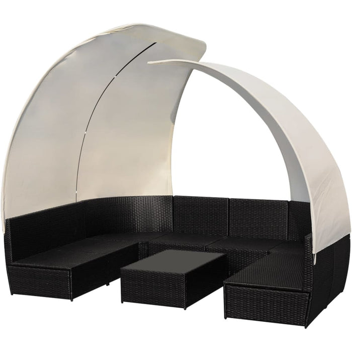 Set mobilier de grădină cu baldachin, 9 piese, negru, poliratan - WALTI WALTI