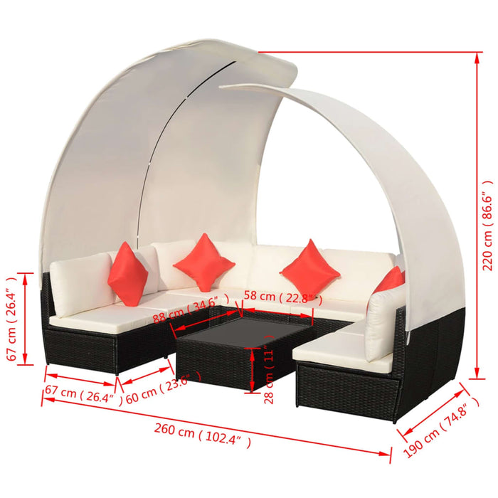 Set mobilier de grădină cu baldachin, 9 piese, negru, poliratan - WALTI WALTI