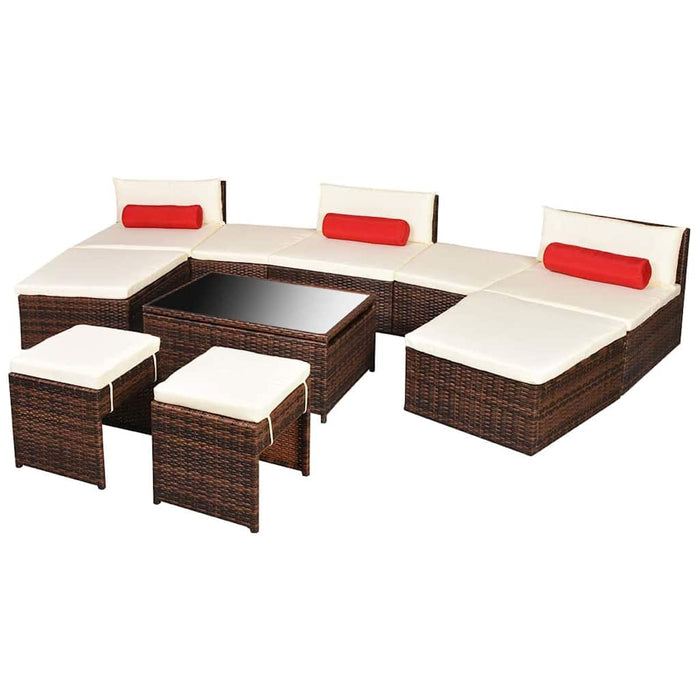 Set mobilier de grădină cu perne, 10 piese, maro, poliratan WALTI