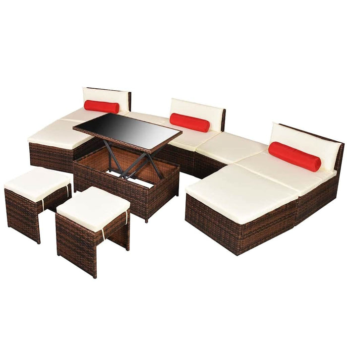 Set mobilier de grădină cu perne, 10 piese, maro, poliratan WALTI