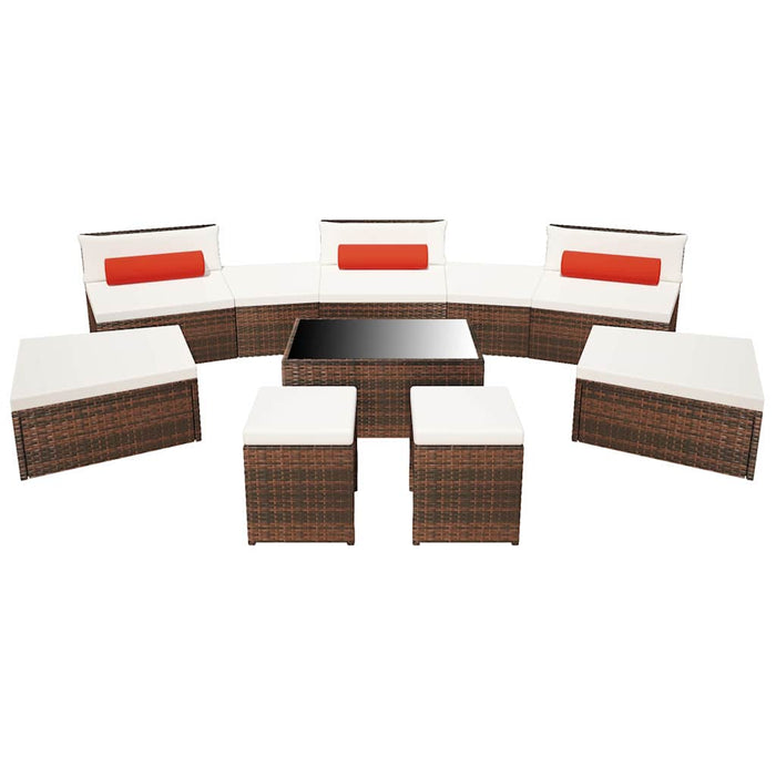 Set mobilier de grădină cu perne, 10 piese, maro, poliratan WALTI