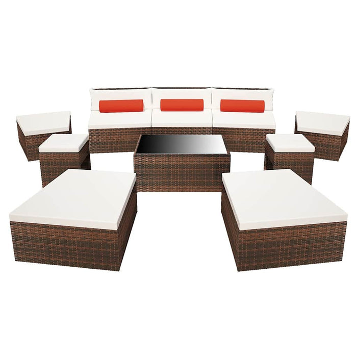 Set mobilier de grădină cu perne, 10 piese, maro, poliratan WALTI