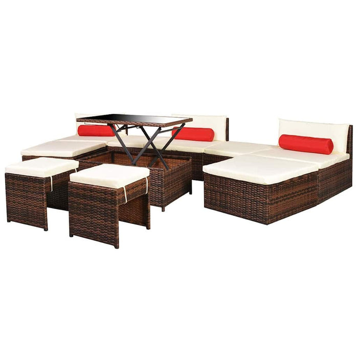 Set mobilier de grădină cu perne, 10 piese, maro, poliratan WALTI