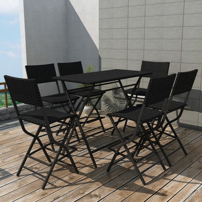 Set mobilier exterior pliabil, 7 piese, negru oțel, poliratan - WALTI WALTI