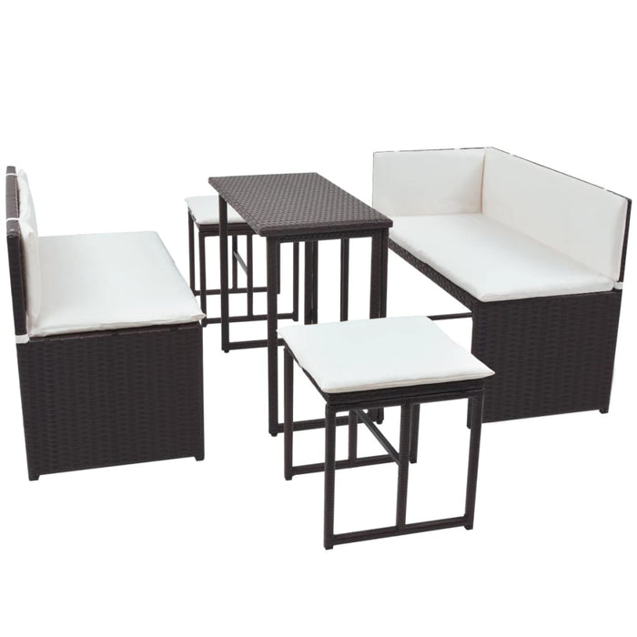 Set mobilier exterior pliabil, 5 piese, maro, oțel, poliratan - WALTI WALTI