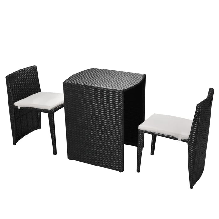 Set mobilier bistro cu perne, 3 piese, negru, poliratan WALTI