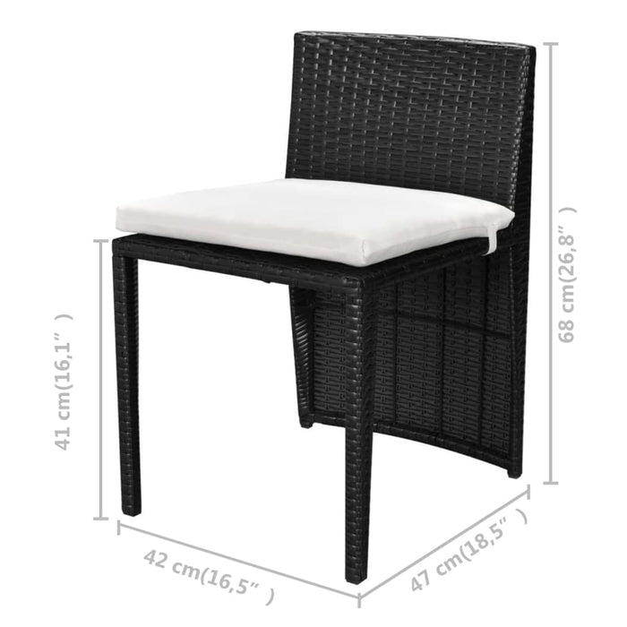 Set mobilier bistro cu perne, 3 piese, negru, poliratan WALTI