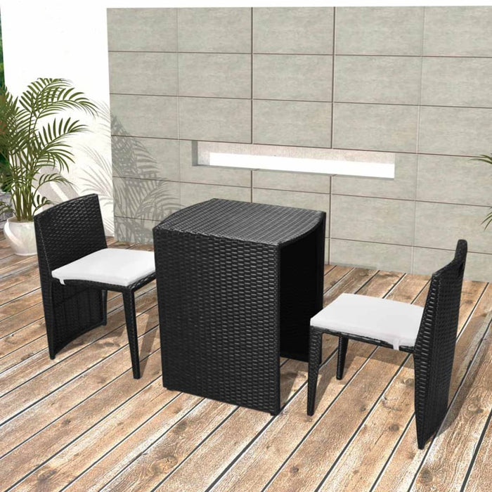Set mobilier bistro cu perne, 3 piese, negru, poliratan WALTI