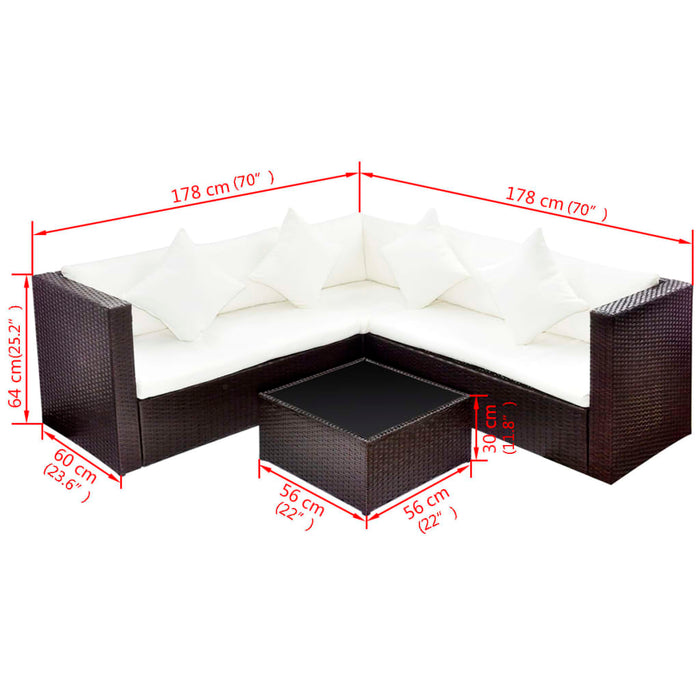 Set mobilier de grădină cu perne, 4 piese, maro, poliratan - WALTI WALTI