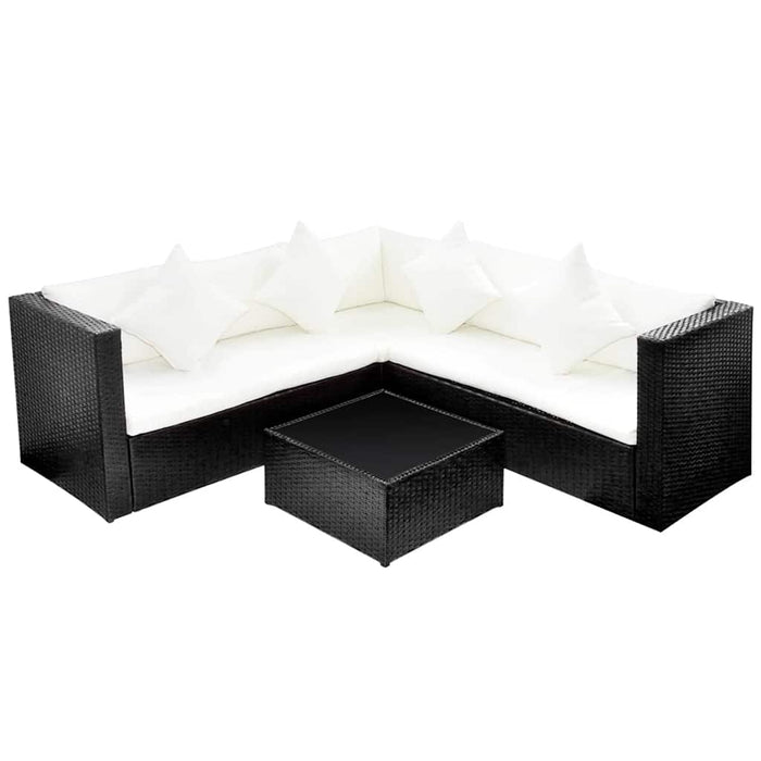 Set mobilier de grădină cu perne, 4 piese, negru, poliratan WALTI