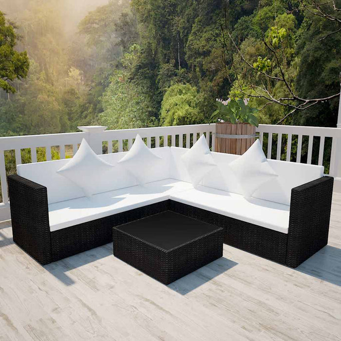 Set mobilier de grădină cu perne, 4 piese, negru, poliratan WALTI