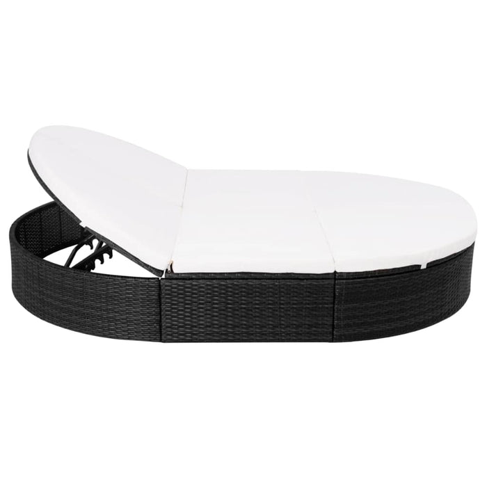 Pat șezlong de exterior cu pernă, negru, poliratan - WALTI WALTI