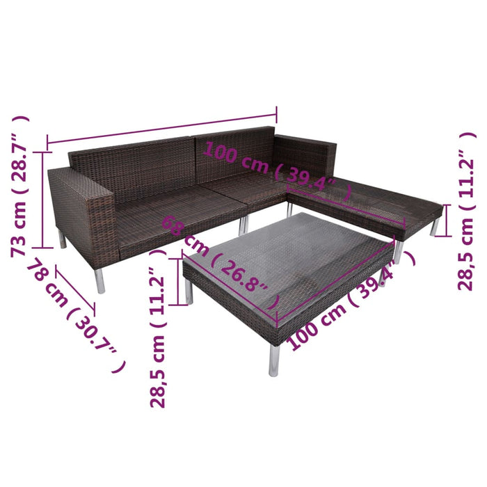 Set mobilier de grădină cu perne, 4 piese, maro, poliratan - WALTI WALTI