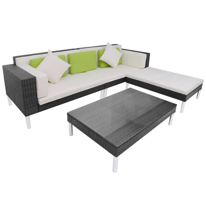 Set mobilier de grădină cu perne, 4 piese, negru, poliratan WALTI