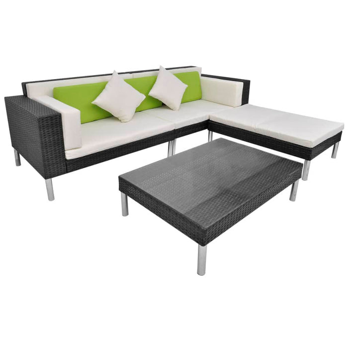 Set mobilier de grădină cu perne, 4 piese, negru, poliratan WALTI