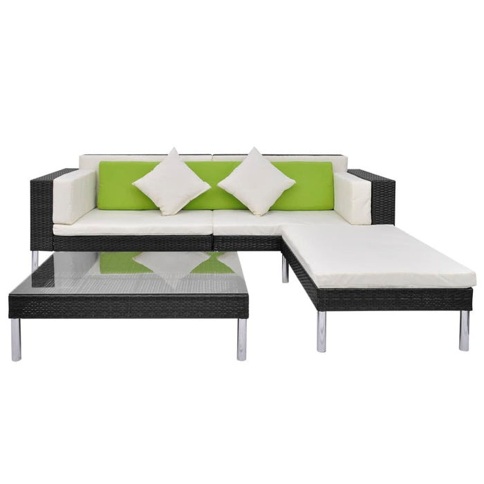 Set mobilier de grădină cu perne, 4 piese, negru, poliratan WALTI