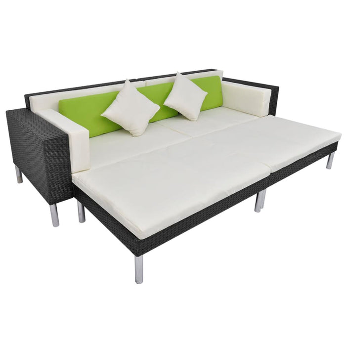 Set mobilier de grădină cu perne, 4 piese, negru, poliratan WALTI