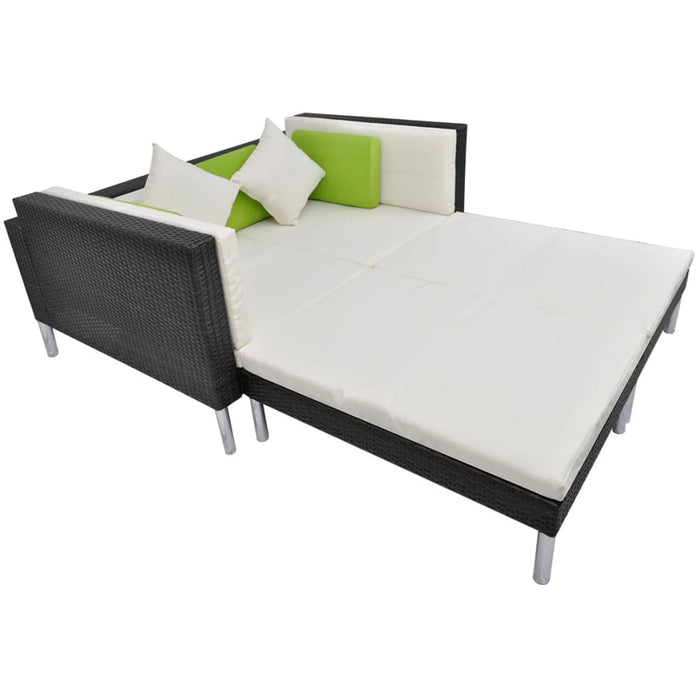 Set mobilier de grădină cu perne, 4 piese, negru, poliratan WALTI