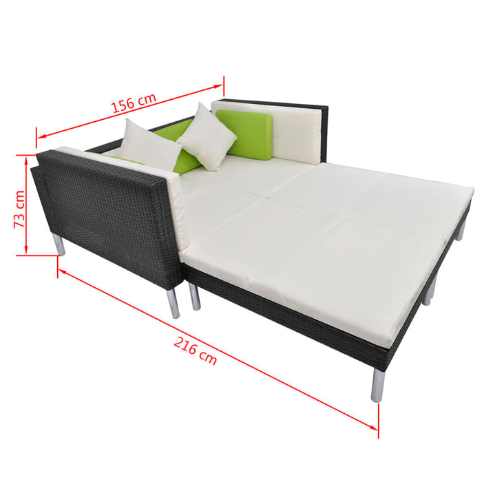 Set mobilier de grădină cu perne, 4 piese, negru, poliratan WALTI