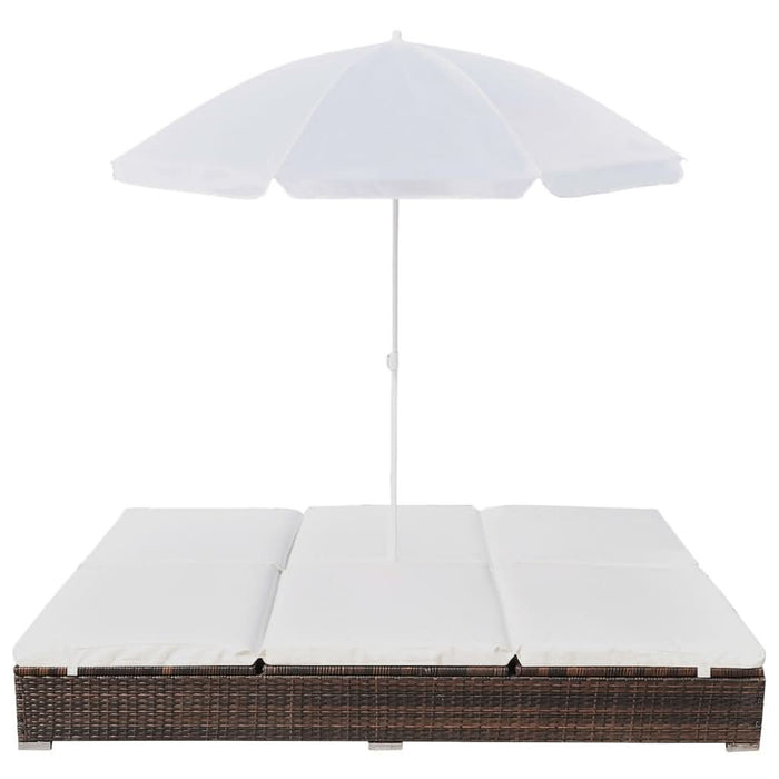 Pat șezlong de exterior cu umbrelă, maro, poliratan - WALTI WALTI